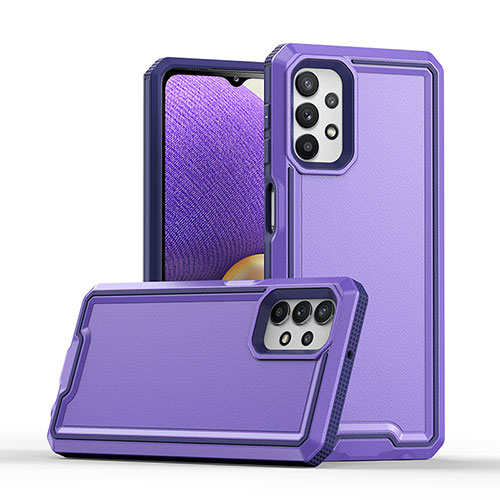 Silicone Matte Finish and Plastic Back Cover Case 360 Degrees Q01W for Samsung Galaxy A32 4G Purple