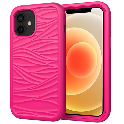 Silicone Matte Finish and Plastic Back Cover Case 360 Degrees R01 for Apple iPhone 12 Hot Pink