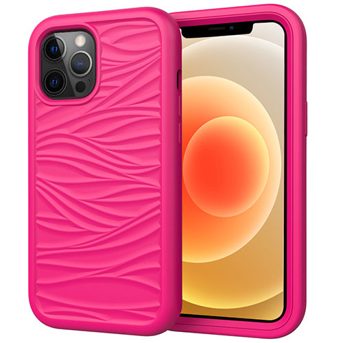 Silicone Matte Finish and Plastic Back Cover Case 360 Degrees R01 for Apple iPhone 12 Pro Max Hot Pink