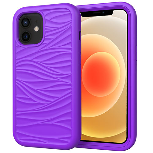 Silicone Matte Finish and Plastic Back Cover Case 360 Degrees R01 for Apple iPhone 12 Purple