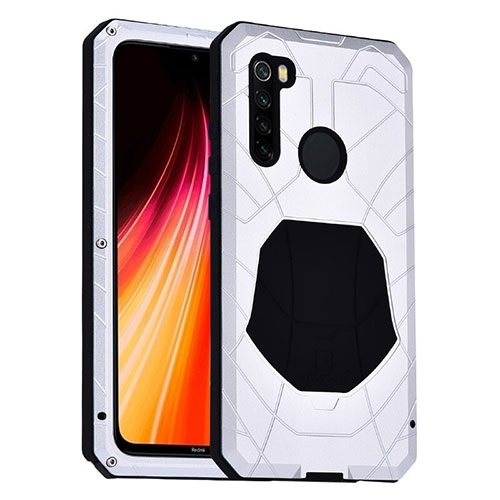 Silicone Matte Finish and Plastic Back Cover Case 360 Degrees R01 for Xiaomi Redmi Note 8 Silver