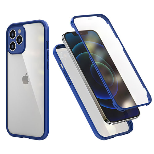 Silicone Matte Finish and Plastic Back Cover Case 360 Degrees R05 for Apple iPhone 12 Pro Blue