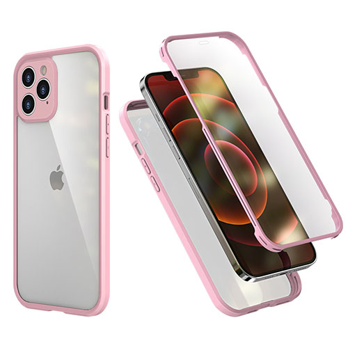 Silicone Matte Finish and Plastic Back Cover Case 360 Degrees R05 for Apple iPhone 12 Pro Pink