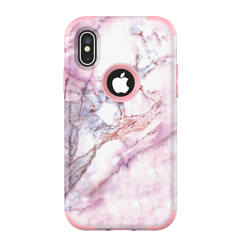 Silicone Matte Finish and Plastic Back Cover Case 360 Degrees U01 for Apple iPhone Xs Rose Gold