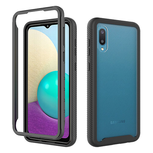 Silicone Matte Finish and Plastic Back Cover Case 360 Degrees U01 for Samsung Galaxy A02 Black