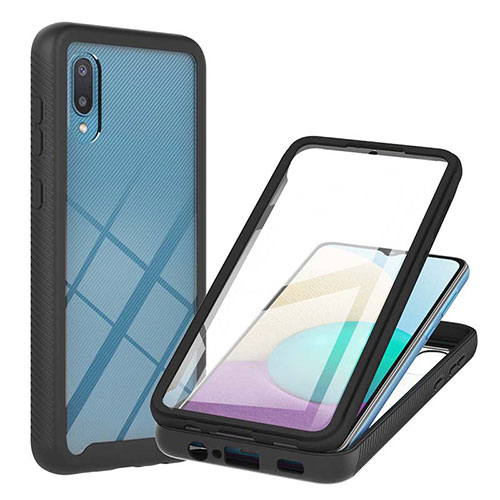 Silicone Matte Finish and Plastic Back Cover Case 360 Degrees U02 for Samsung Galaxy A02 Black