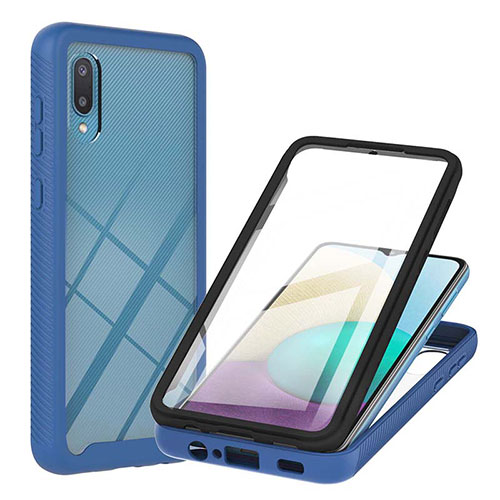 Silicone Matte Finish and Plastic Back Cover Case 360 Degrees U02 for Samsung Galaxy A02 Blue