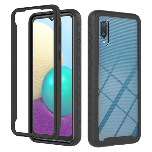 Silicone Matte Finish and Plastic Back Cover Case 360 Degrees U03 for Samsung Galaxy A02 Black