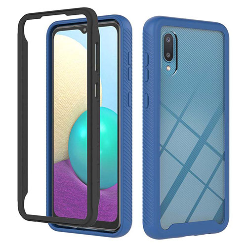 Silicone Matte Finish and Plastic Back Cover Case 360 Degrees U03 for Samsung Galaxy A02 Blue