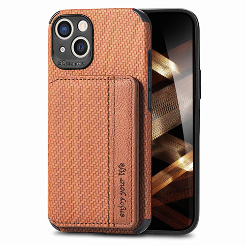 Silicone Matte Finish and Plastic Back Cover Case 360 Degrees U05 for Apple iPhone 15 Brown