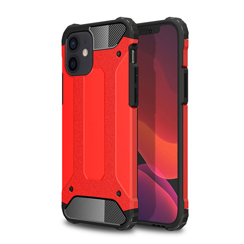 Silicone Matte Finish and Plastic Back Cover Case for Apple iPhone 12 Mini Red