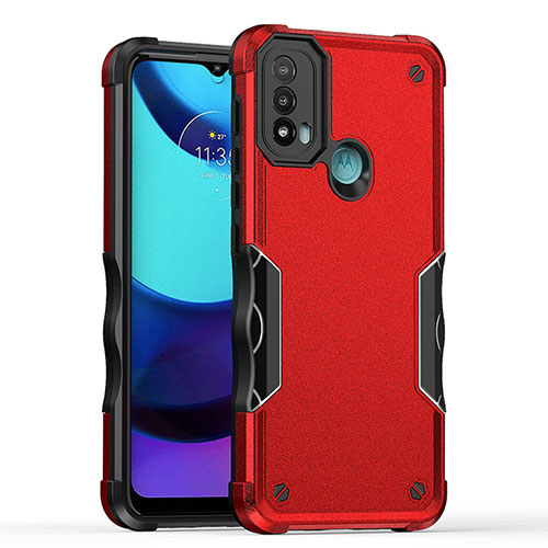 Silicone Matte Finish and Plastic Back Cover Case for Motorola Moto E40 Red