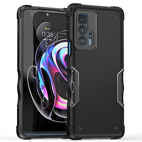 Silicone Matte Finish and Plastic Back Cover Case for Motorola Moto Edge 20 Pro 5G Black