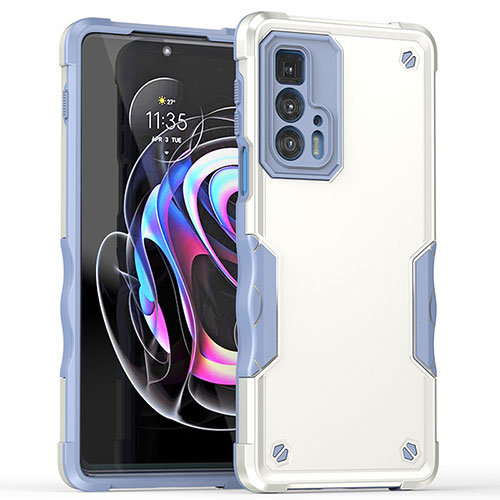 Silicone Matte Finish and Plastic Back Cover Case for Motorola Moto Edge 20 Pro 5G White