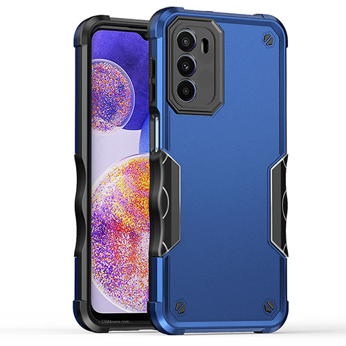 Silicone Matte Finish and Plastic Back Cover Case for Motorola Moto G71s 5G Blue