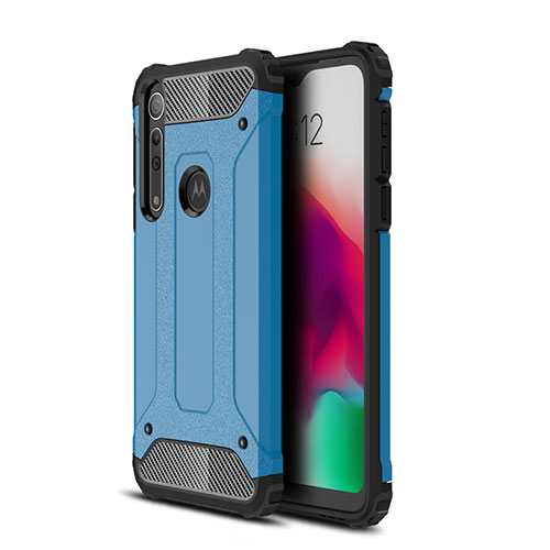 Silicone Matte Finish and Plastic Back Cover Case for Motorola Moto G8 Play Sky Blue