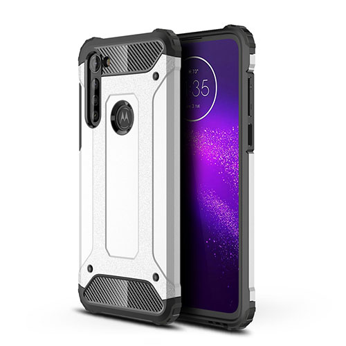 Silicone Matte Finish and Plastic Back Cover Case for Motorola Moto G8 Power Silver