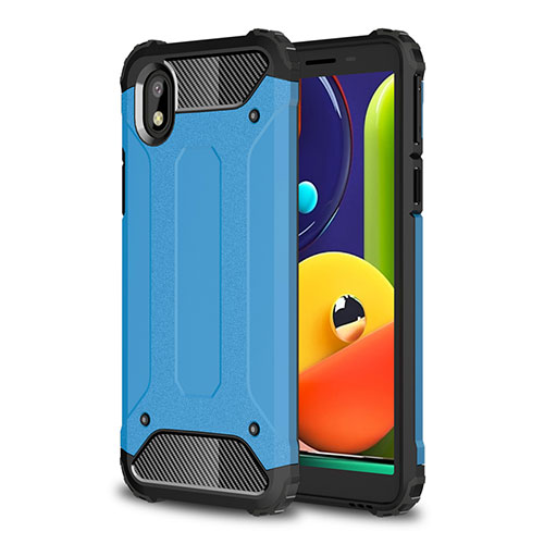 Silicone Matte Finish and Plastic Back Cover Case for Samsung Galaxy A01 Core Sky Blue