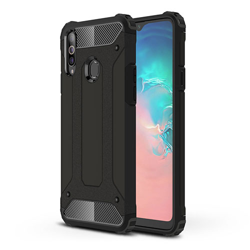 Silicone Matte Finish and Plastic Back Cover Case for Samsung Galaxy A20s Black