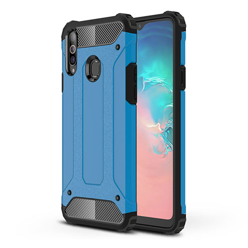 Silicone Matte Finish and Plastic Back Cover Case for Samsung Galaxy A20s Sky Blue