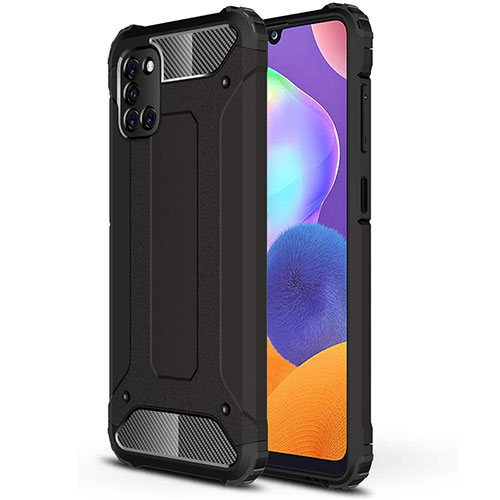 Silicone Matte Finish and Plastic Back Cover Case for Samsung Galaxy A31 Black