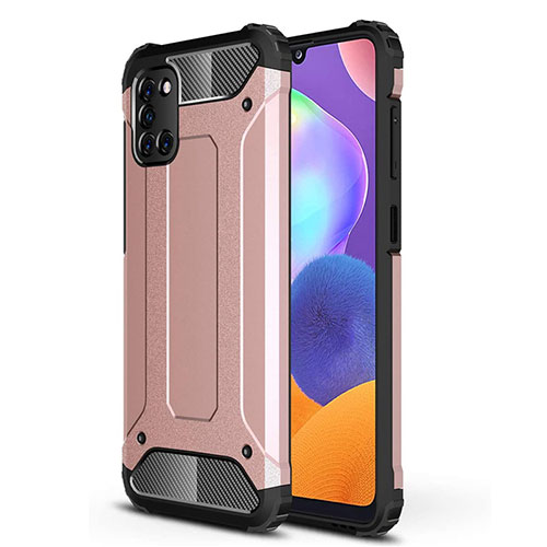 Silicone Matte Finish and Plastic Back Cover Case for Samsung Galaxy A31 Rose Gold