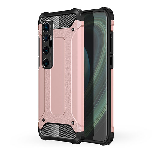 Silicone Matte Finish and Plastic Back Cover Case for Xiaomi Mi 10 Ultra Rose Gold