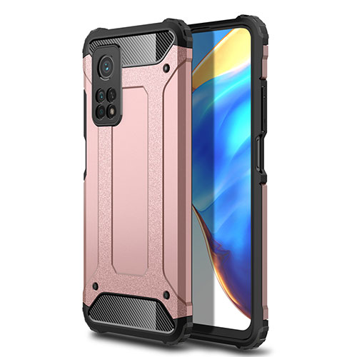 Silicone Matte Finish and Plastic Back Cover Case for Xiaomi Mi 10T Pro 5G Rose Gold