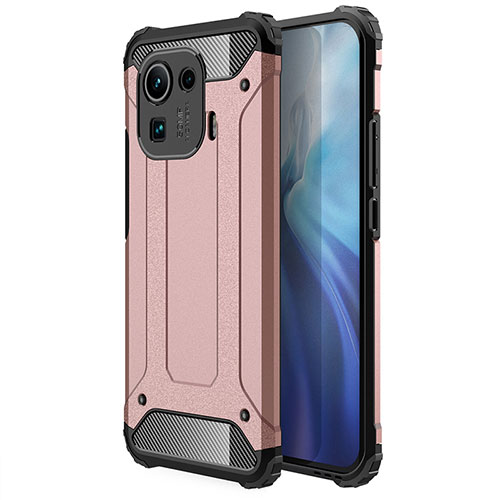 Silicone Matte Finish and Plastic Back Cover Case for Xiaomi Mi 11 Pro 5G Rose Gold