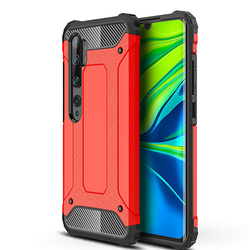 Silicone Matte Finish and Plastic Back Cover Case for Xiaomi Mi Note 10 Pro Red