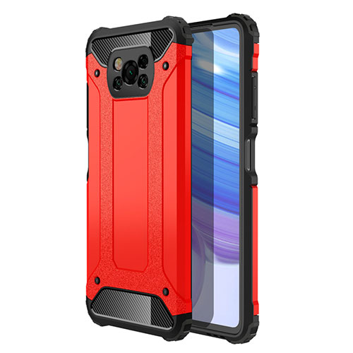 Silicone Matte Finish and Plastic Back Cover Case for Xiaomi Poco X3 Red