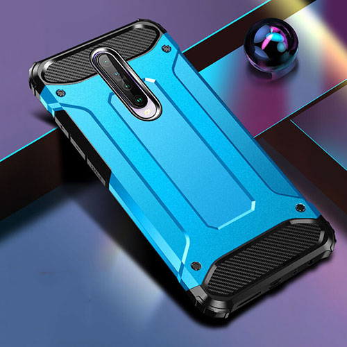 Silicone Matte Finish and Plastic Back Cover Case for Xiaomi Redmi K30i 5G Sky Blue