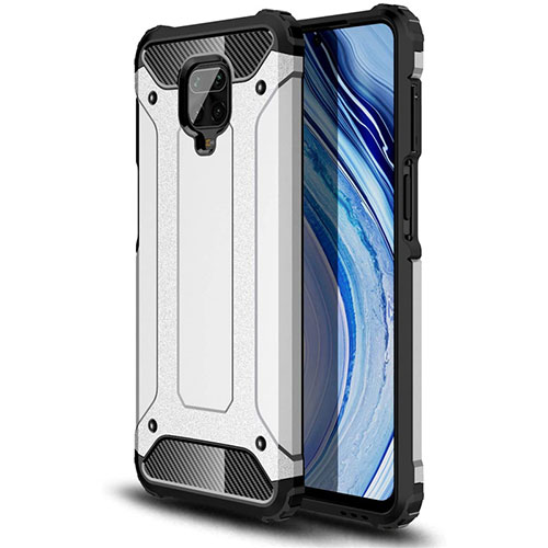 Silicone Matte Finish and Plastic Back Cover Case for Xiaomi Redmi Note 9 Pro Max White
