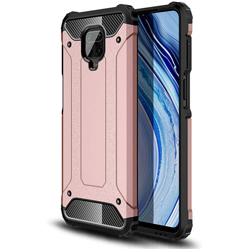 Silicone Matte Finish and Plastic Back Cover Case for Xiaomi Redmi Note 9S Rose Gold