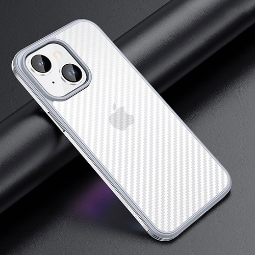 Silicone Matte Finish and Plastic Back Cover Case LD1 for Apple iPhone 13 Silver