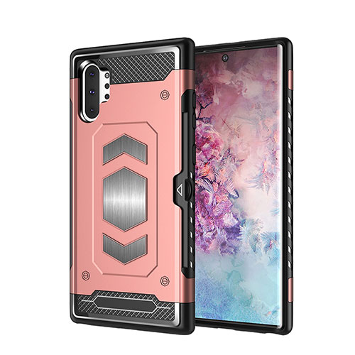 Silicone Matte Finish and Plastic Back Cover Case Magnetic for Samsung Galaxy Note 10 Plus Rose Gold
