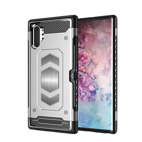 Silicone Matte Finish and Plastic Back Cover Case Magnetic for Samsung Galaxy Note 10 Plus Silver