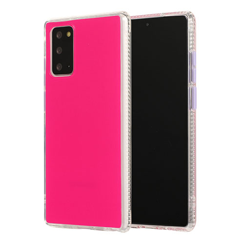 Silicone Matte Finish and Plastic Back Cover Case N02 for Samsung Galaxy Note 20 5G Hot Pink