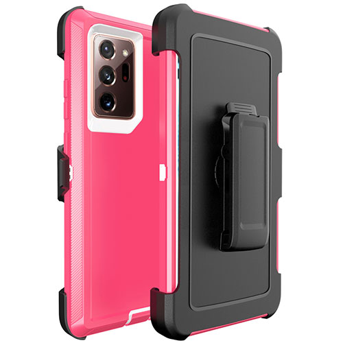 Silicone Matte Finish and Plastic Back Cover Case N04 for Samsung Galaxy Note 20 Ultra 5G Hot Pink