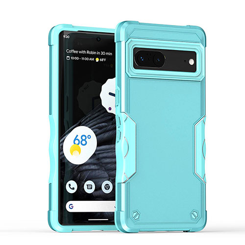 Silicone Matte Finish and Plastic Back Cover Case QW1 for Google Pixel 7 5G Mint Blue