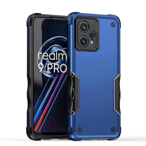 Silicone Matte Finish and Plastic Back Cover Case QW1 for Realme 9 Pro+ Plus 5G Blue