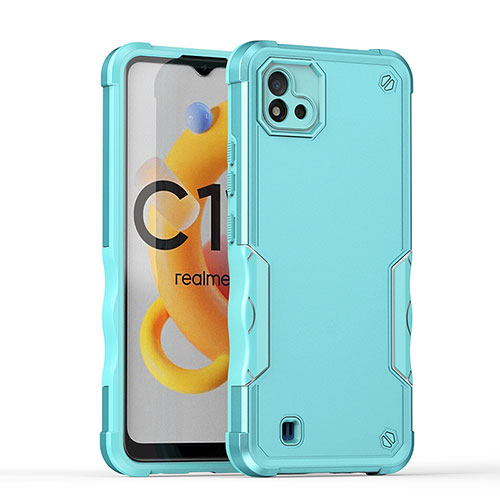 Silicone Matte Finish and Plastic Back Cover Case QW1 for Realme C11 (2021) Mint Blue