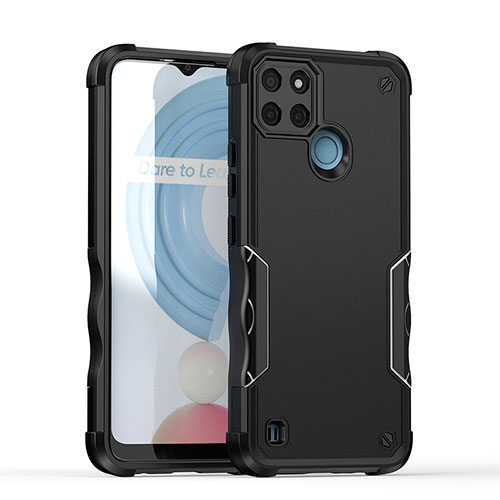 Silicone Matte Finish and Plastic Back Cover Case QW1 for Realme C21Y Black