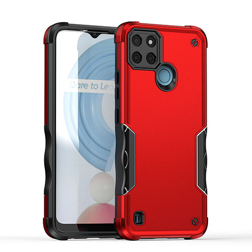 Silicone Matte Finish and Plastic Back Cover Case QW1 for Realme C21Y Red