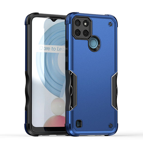 Silicone Matte Finish and Plastic Back Cover Case QW1 for Realme C25Y Blue