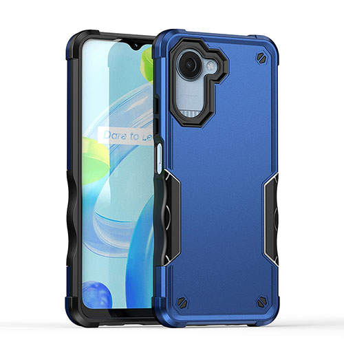 Silicone Matte Finish and Plastic Back Cover Case QW1 for Realme Narzo 50i Prime Blue