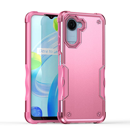 Silicone Matte Finish and Plastic Back Cover Case QW1 for Realme Narzo 50i Prime Pink