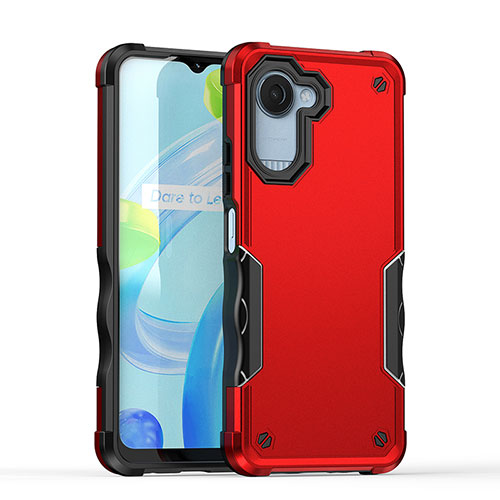 Silicone Matte Finish and Plastic Back Cover Case QW1 for Realme Narzo 50i Prime Red