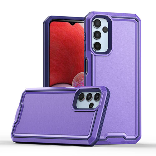 Silicone Matte Finish and Plastic Back Cover Case QW1 for Samsung Galaxy A14 4G Purple