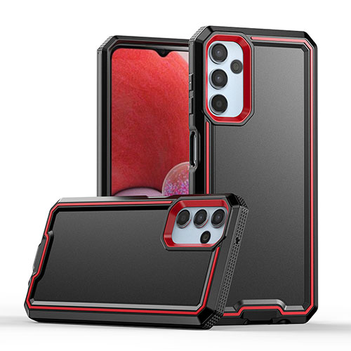 Silicone Matte Finish and Plastic Back Cover Case QW1 for Samsung Galaxy A14 4G Red and Black